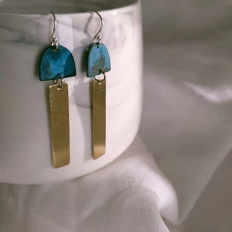 Copper Patina & Brass Earrings - Image 1
