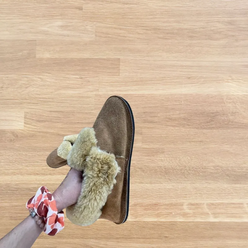 Fluffy Sheep Wool Suede Full Slippers - Image 1