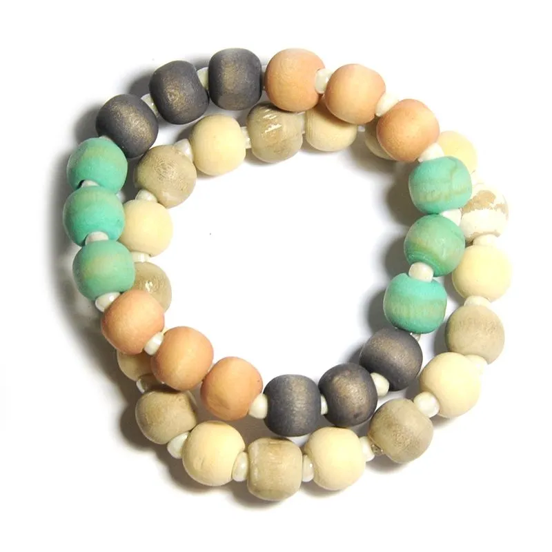 2 set bracelet. Wood with small glass beads - BRE138