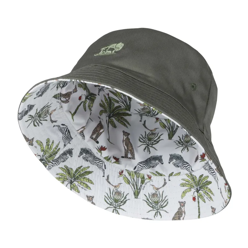Into Africa Olive Reversible Jumping Zebra Sandtone Bucket Hat - Image 1