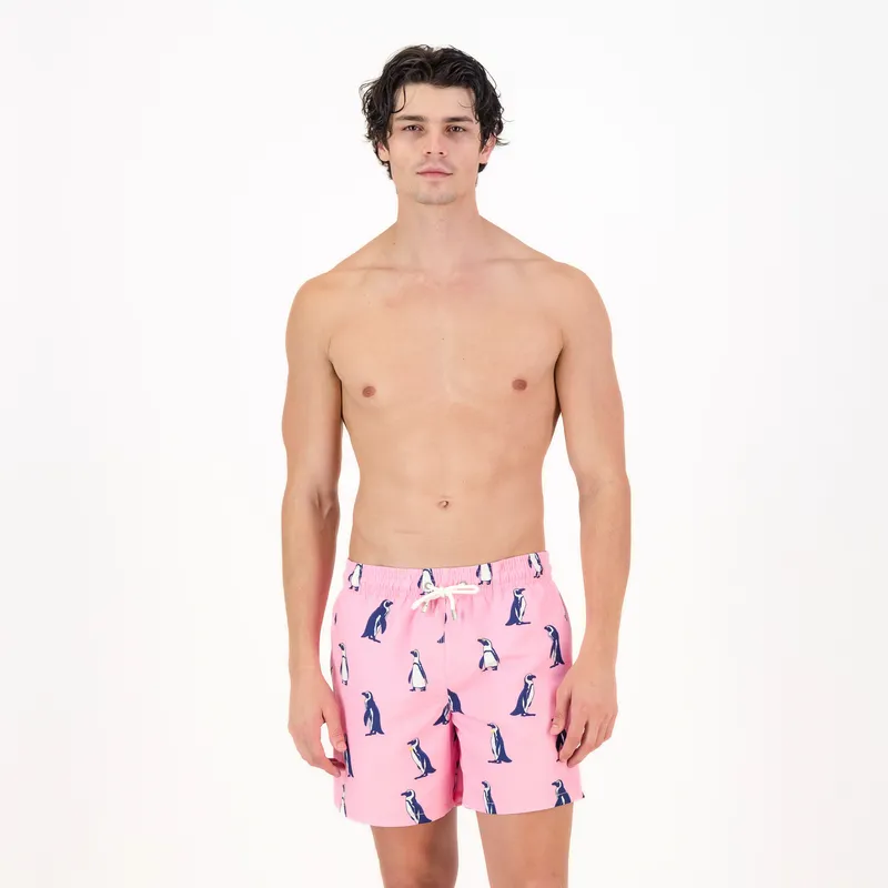 Mid-length Swim Shorts | Penguins / Pink - Image 1