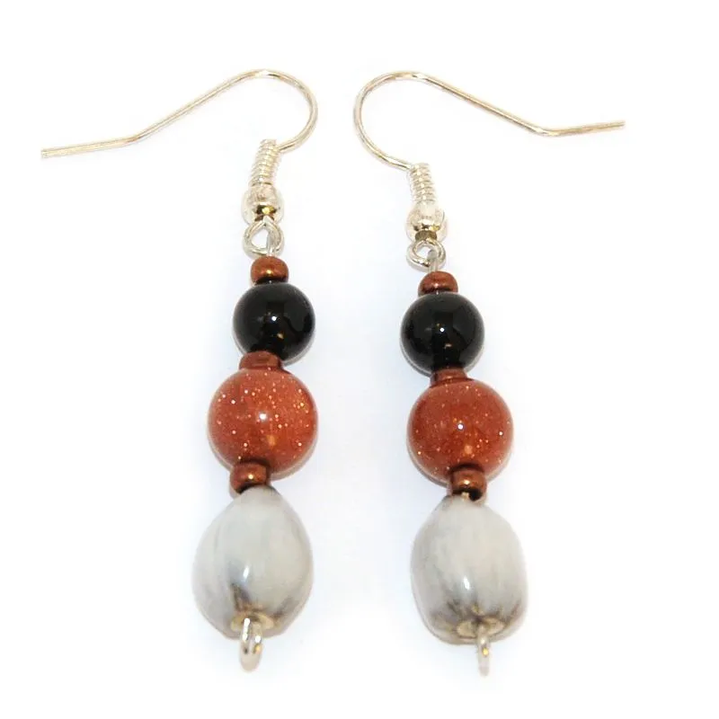 Zulu seeds earrings with Goldstone and onyx beads - ERE90A