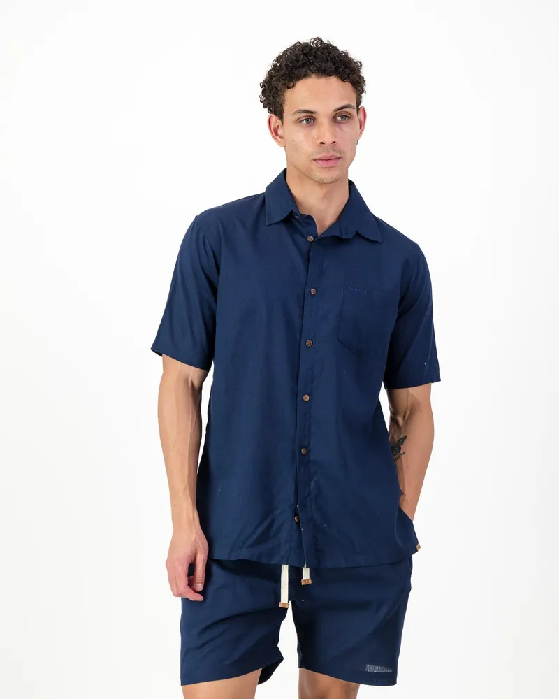 Navy Blue Linen Shorts - Image 1