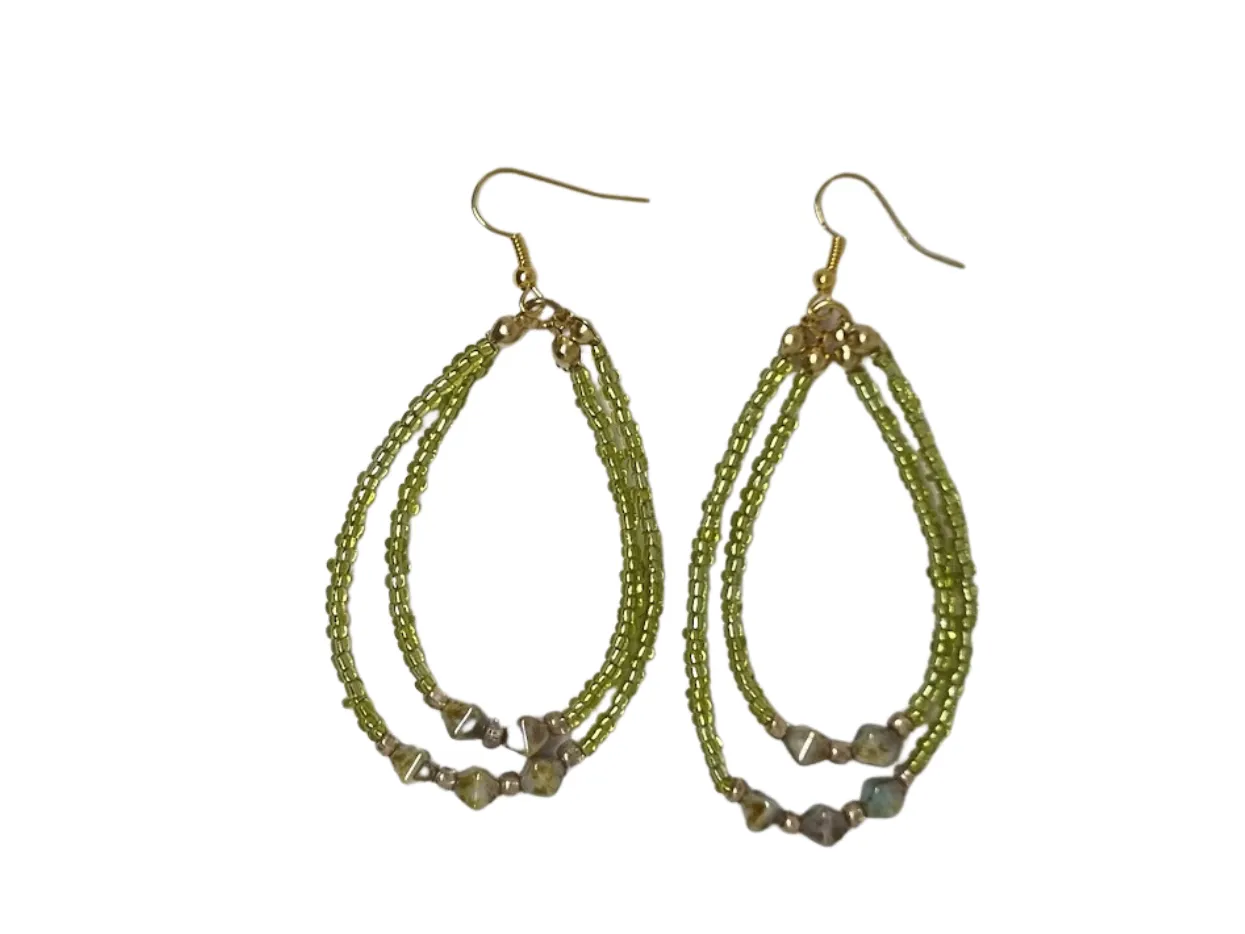 Double hooped earrings made in shades of green with gold hooks - ERAS19
