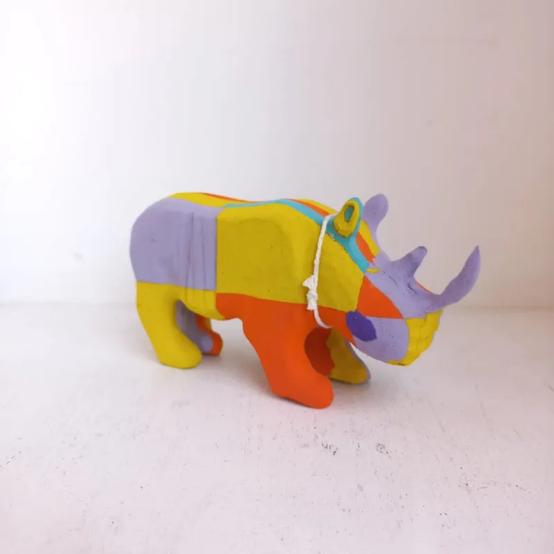 Rhino Sculpture – Recycled Flip Flop Handmade African Art - Image 2