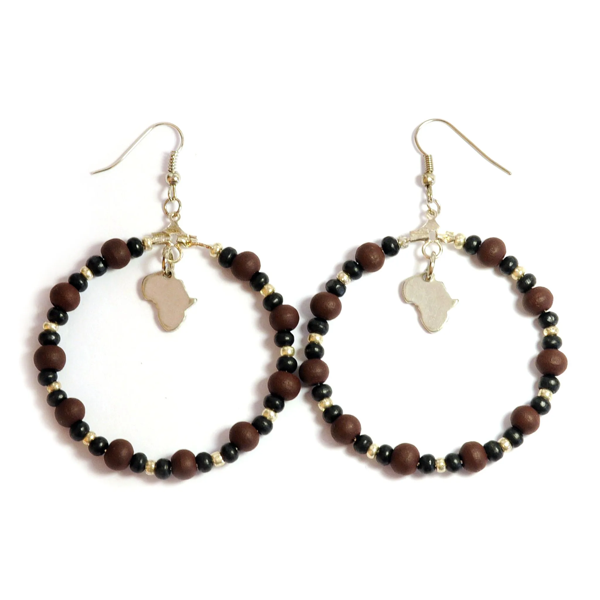 Africa charm hoop earrings with wood and glass - ERE167
