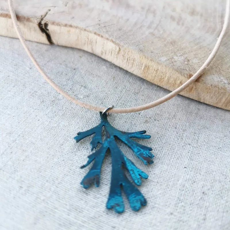 Blue Patina Filigree Copper Pendant - Image 2