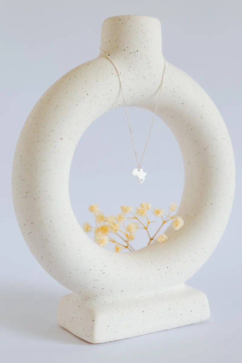 Solid Africa Map Pendant with Black Heart Design Engraved - Image 2