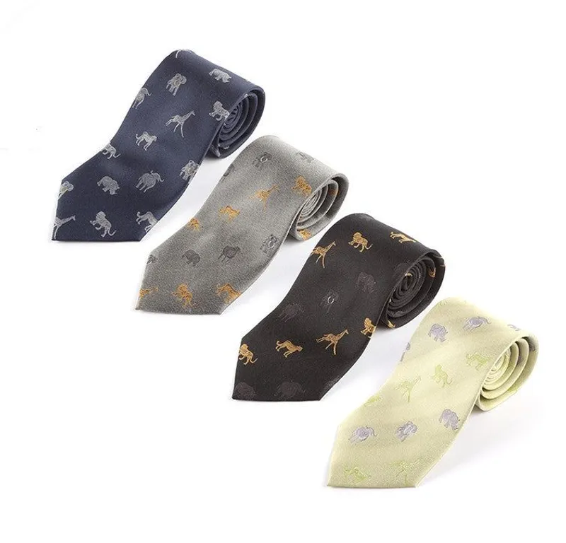 Big Five with Giraffe Animal woven Silk necktie - Image 1