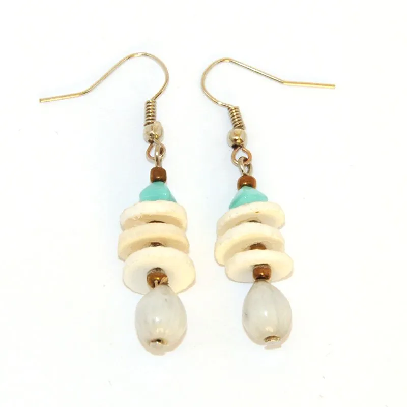 Zulu seeds earrings with ostrich eggshell and Czech glass beads - ERE90C