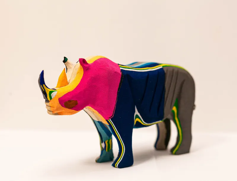 Rhino Sculpture – Mini Recycled Flip Flop Handmade Eco Art - Image 1