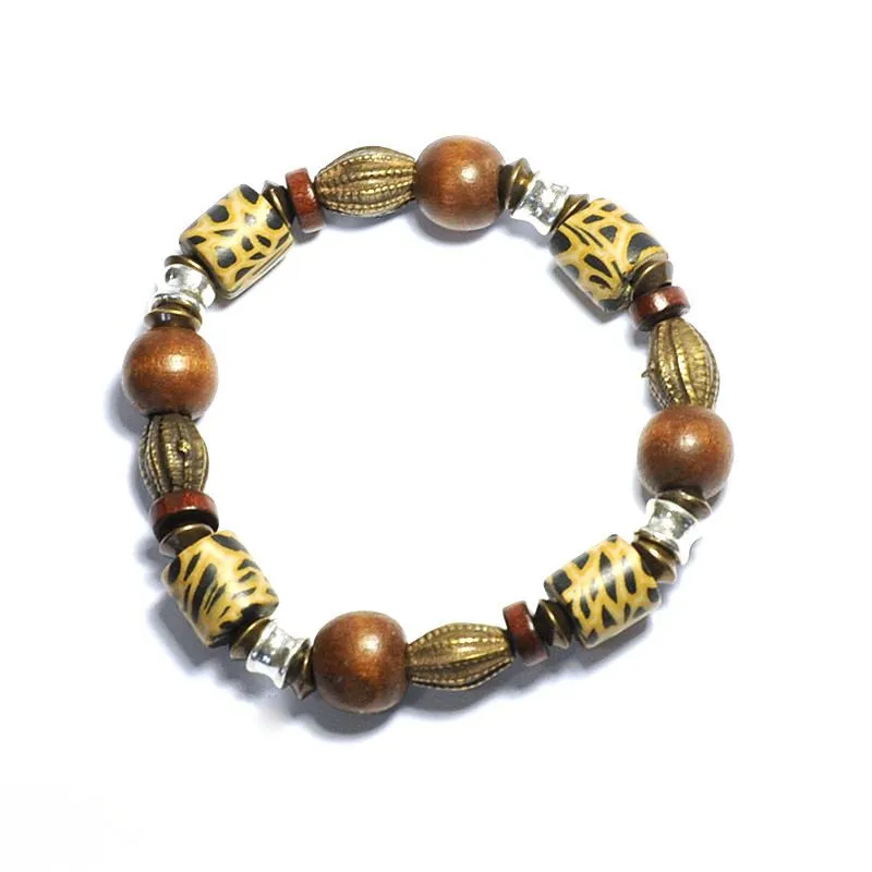 Leopard skin Polymer clay, wood and antique brass earrings - BRE112