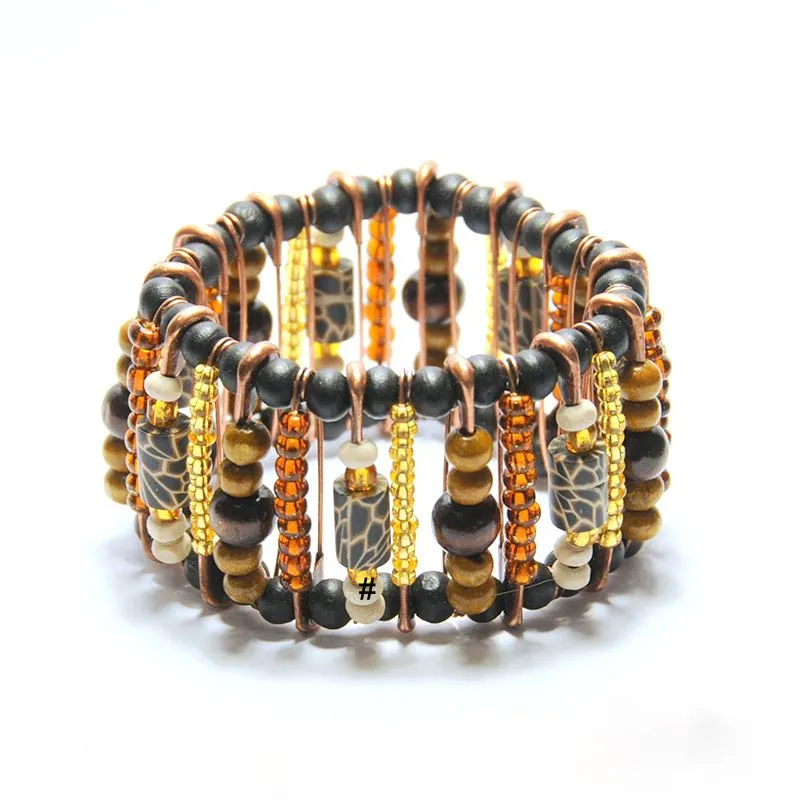 Wood, glass, animal print fimo on safety pins bracelet - BRAB01