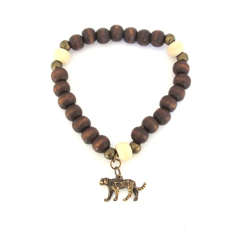 Antique brass cheetah charm bracelet - BRAC2