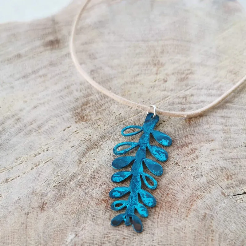Blue Patina Filigree Copper Pendant - Image 5