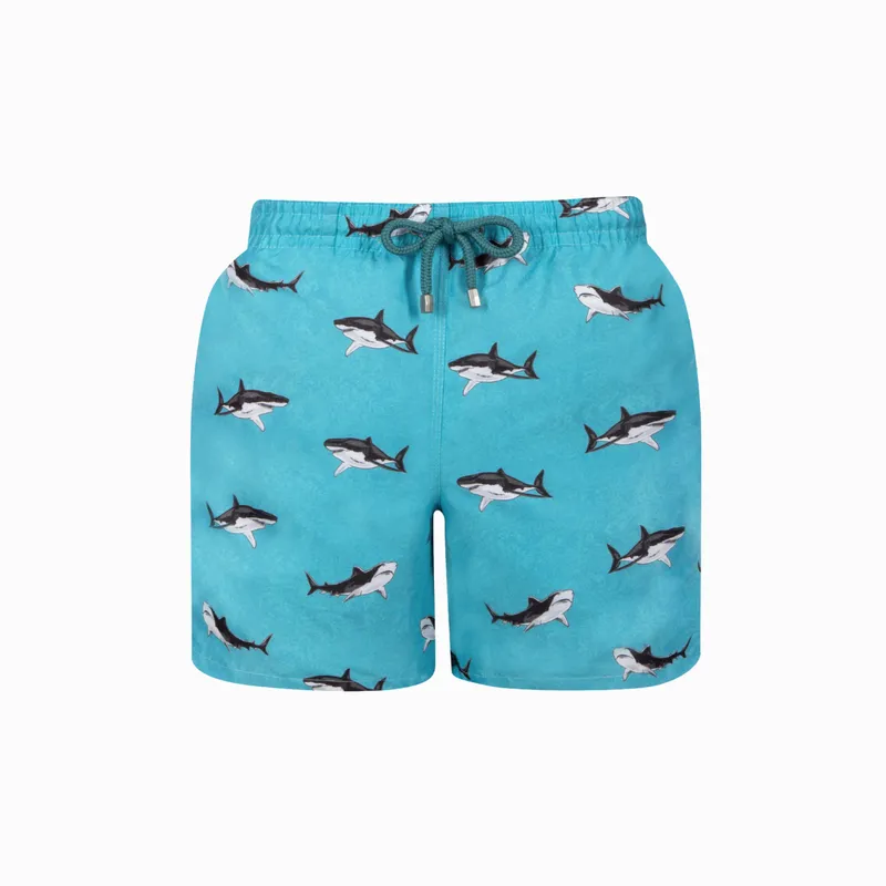 Mid-length Swim Shorts | Sharks / Teal - Image 1