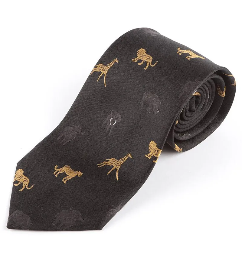 Big Five with Giraffe Animal woven Silk necktie - Image 2