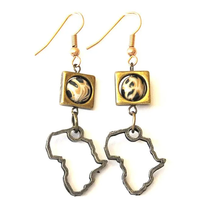 Antique brass squares with "leopard skin" earrings - ERE88A