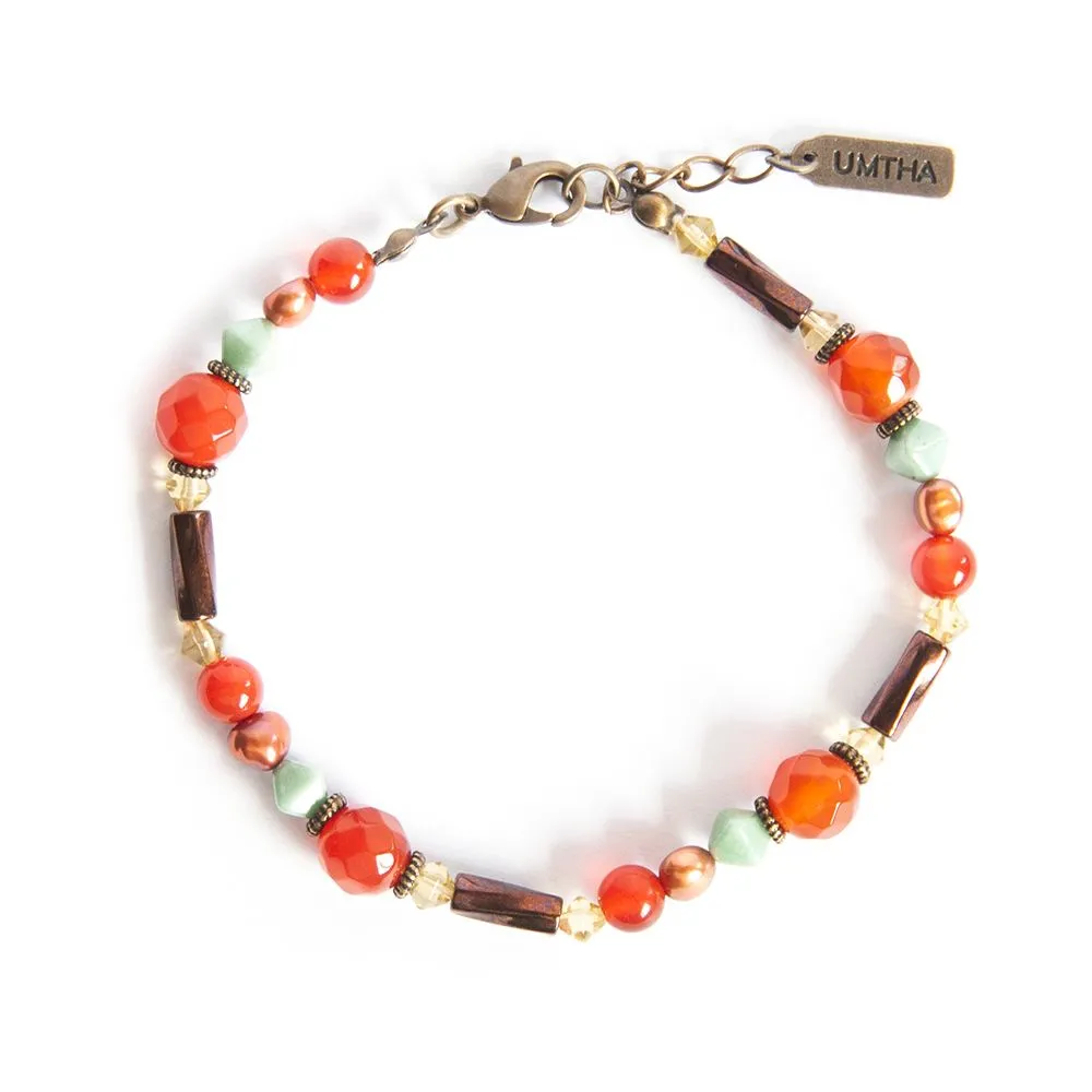Round Carnelian gemstones, with freshwater pearls - BRAL02