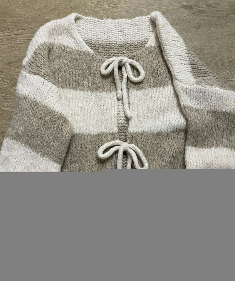 Jenny Striped Tie Cardigan - Stone - Image 2