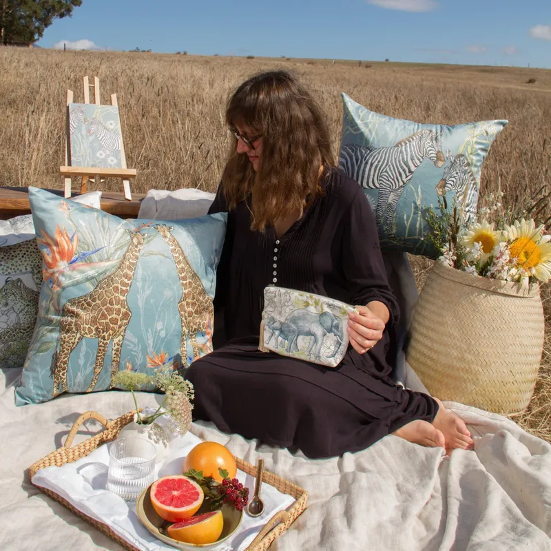 Moonlit Reverie Giraffes ~ Velvet Scatter Cushion Cover - Image 1