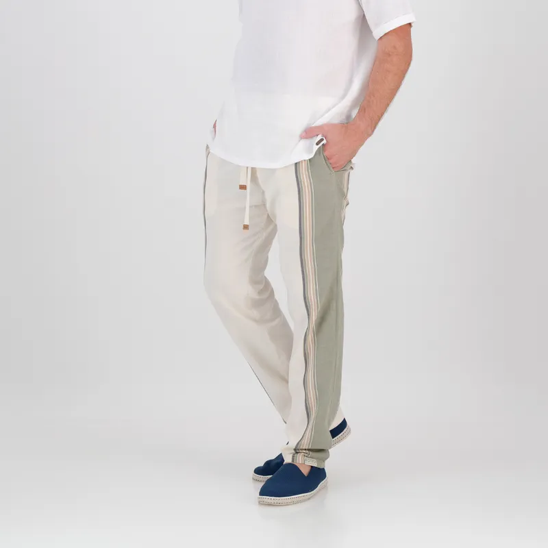Regular Fit Trousers - Olive & Cream - Image 1