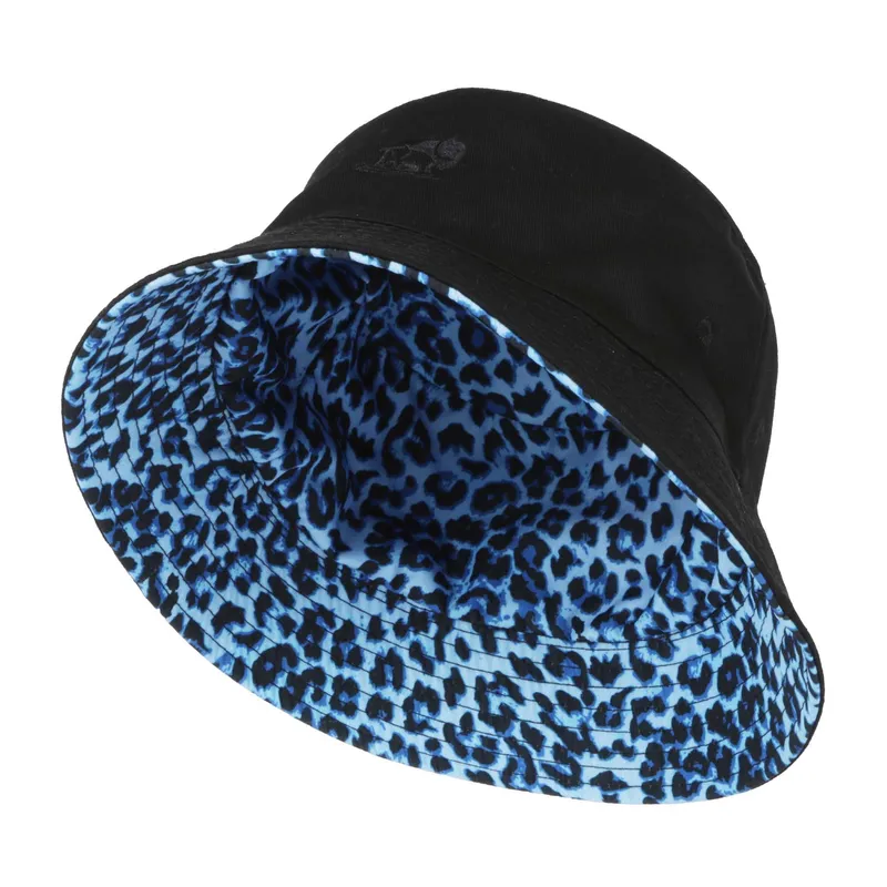 Into Africa Black Reversible Leopard Print Blue Bucket Hat - Image 1