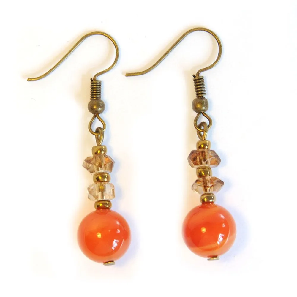 Carnelian earrings with faceted glass - ERE184