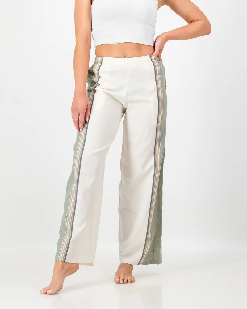 The Kikoy Side-Stripe Trousers – Olive and Cream - Image 1