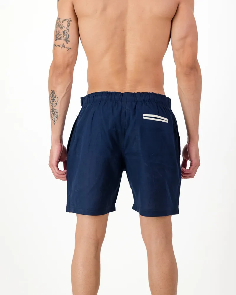 Mens Linen Shorts - Navy Blue - Image 2