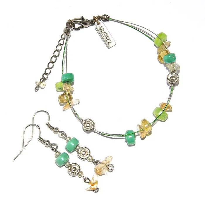 Citrine chips & glass necklace with matching earrings - BEG07