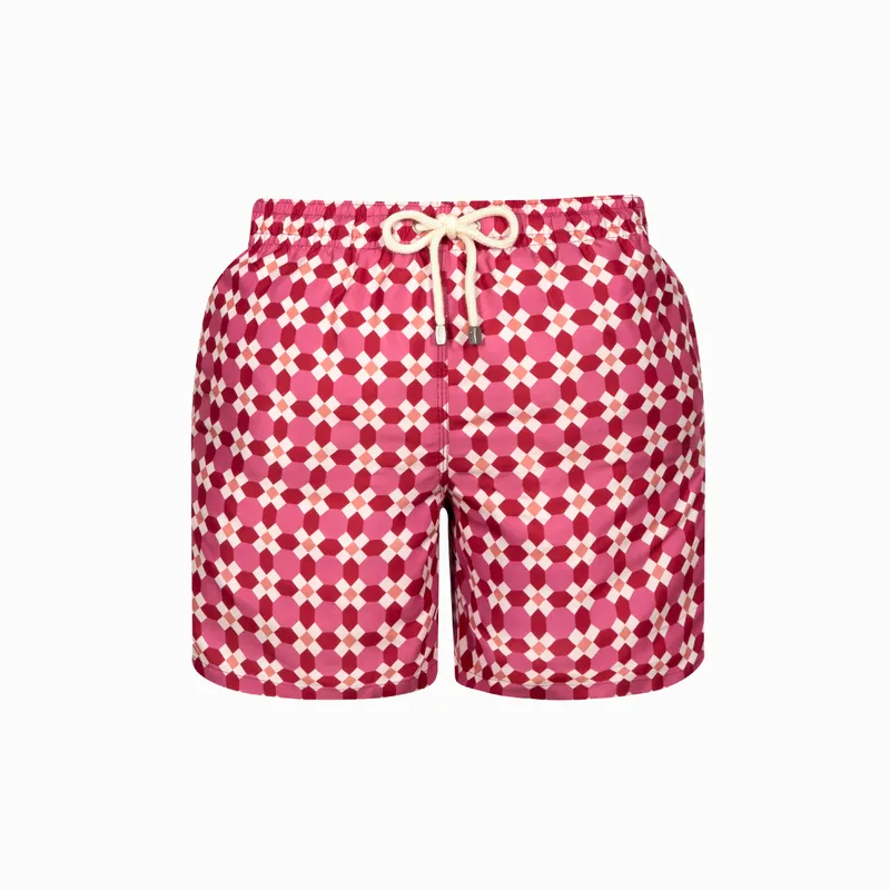Mid-length Swim Shorts | Mosaic / Burgundy - Image 1