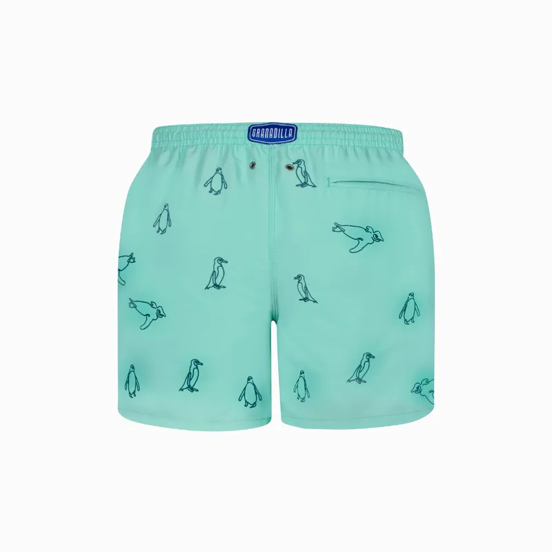 Mid-length Swim Shorts | Penguins Embroidery / Mint - Image 3