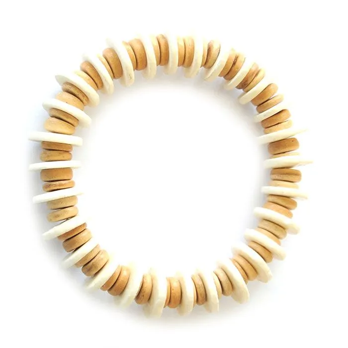 Coconut wood and ostrich shell on elastic bracelet - BRCO