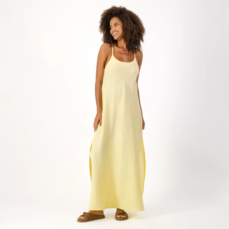 Womens Long Strappy Shift Dress / Plain / Yellow - Image 1