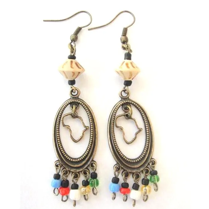 Graceful chandelier earrings with Africa map - ERE03A