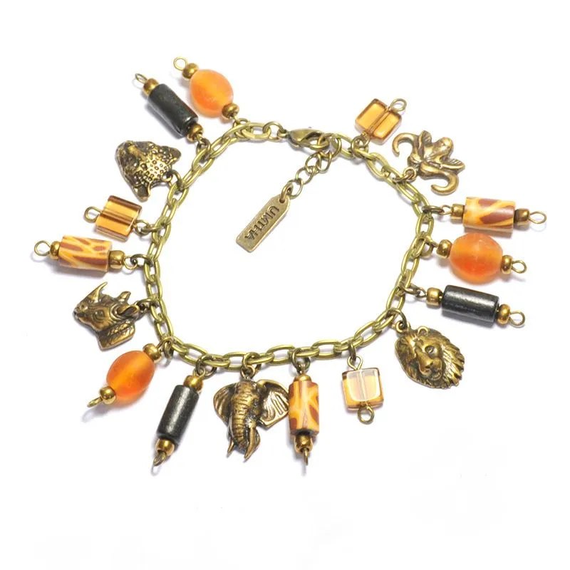 Big 5 charm with wood & glass beads bracelet - BRE72