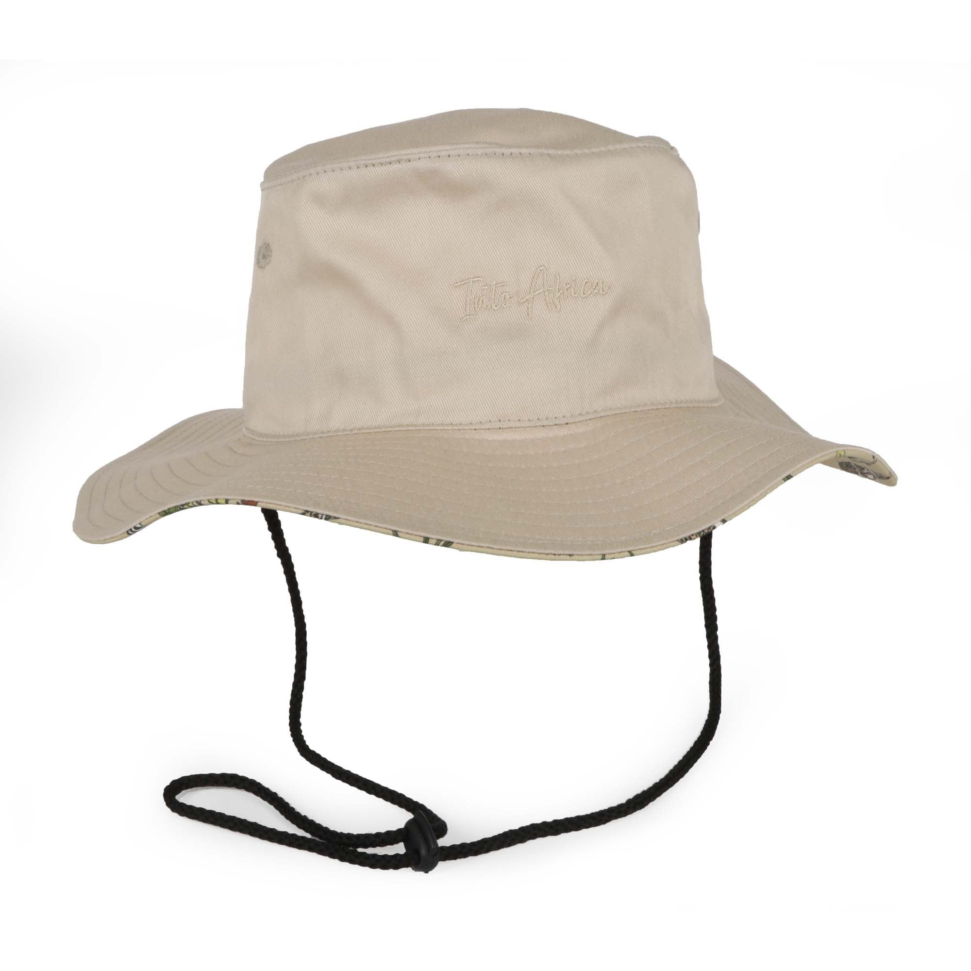 Into Africa Wide Brim Hat with Jumping Zebra Khaki inner brim