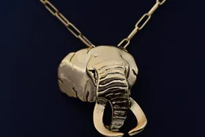 Sterling Silver Plated in 18k Gold Shawu Elephant Head Pendant