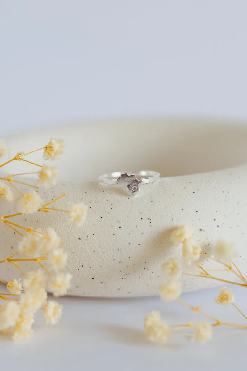 Africa Map, Decorated with CZ Simulated Diamond Ring - Image 1