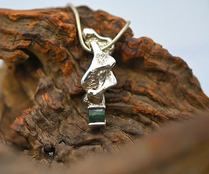 Rough Nugget Emerald Sterling Silver Pendant - Image 2