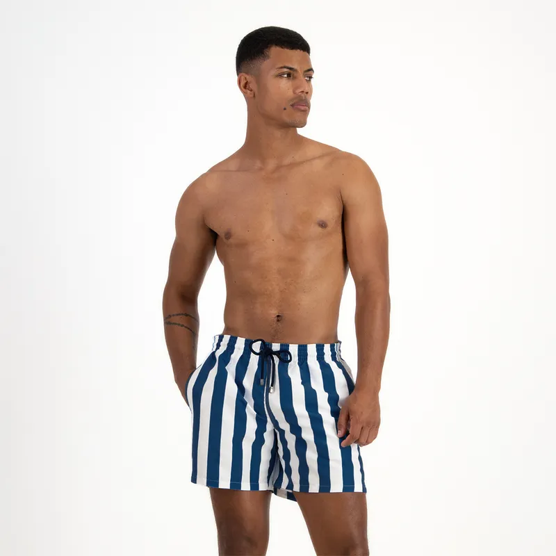 Mid-length Swim Shorts | Navy Stripe - Image 1