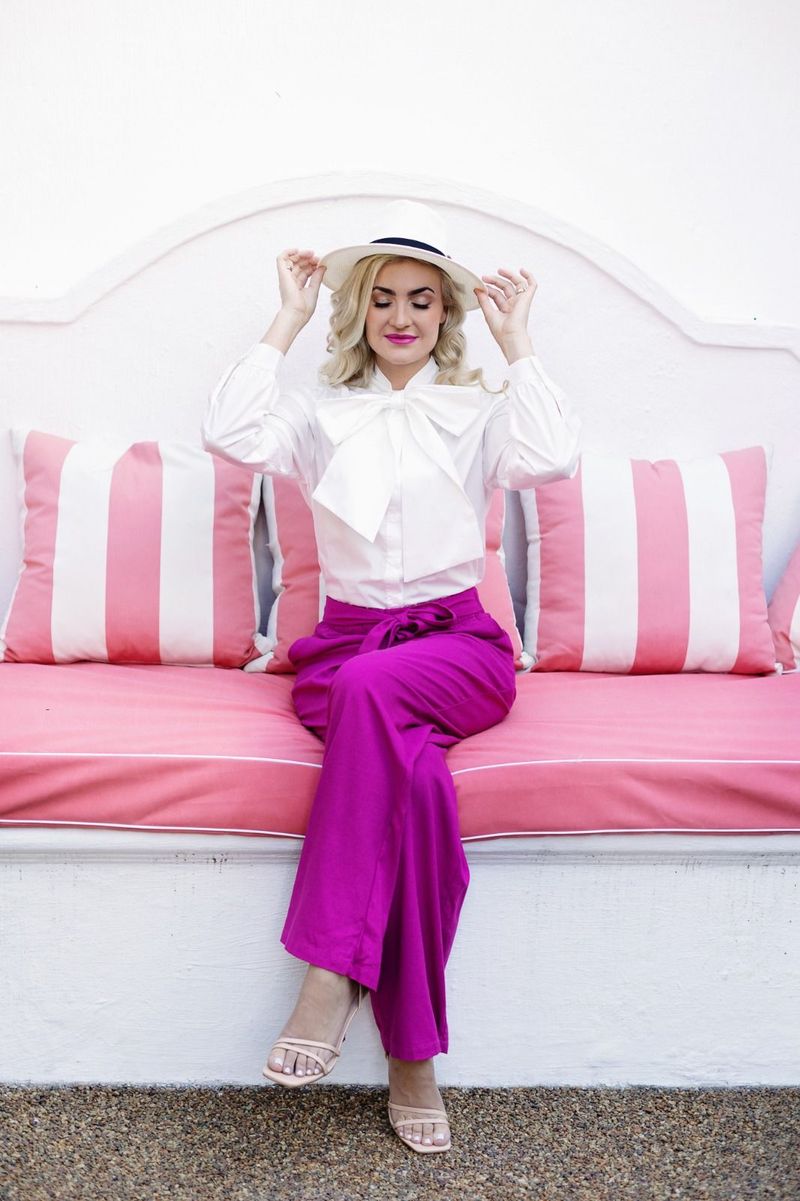 Pants-Palazzo-High Waisted-Cerise Pink