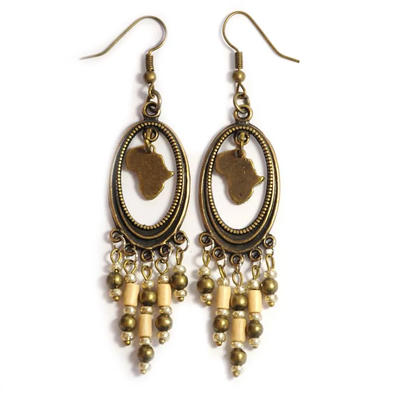 Chandeliers with wood and antique brass earrings - ERE171