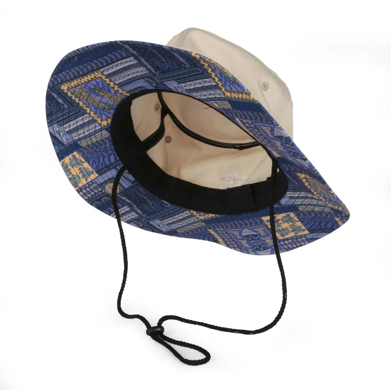 Into Africa Wide Brim Hat with Patchworkd'afrique Blue inner brim - Image 1