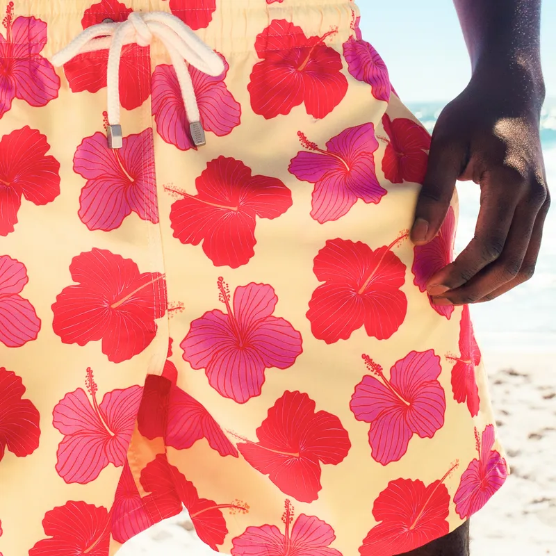 Mid-length Swim Shorts | Hibiscus / Yellow - Image 2