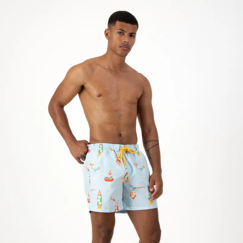 Mid-length Swim Shorts | Tipsy Diver / Light Blue - Image 1