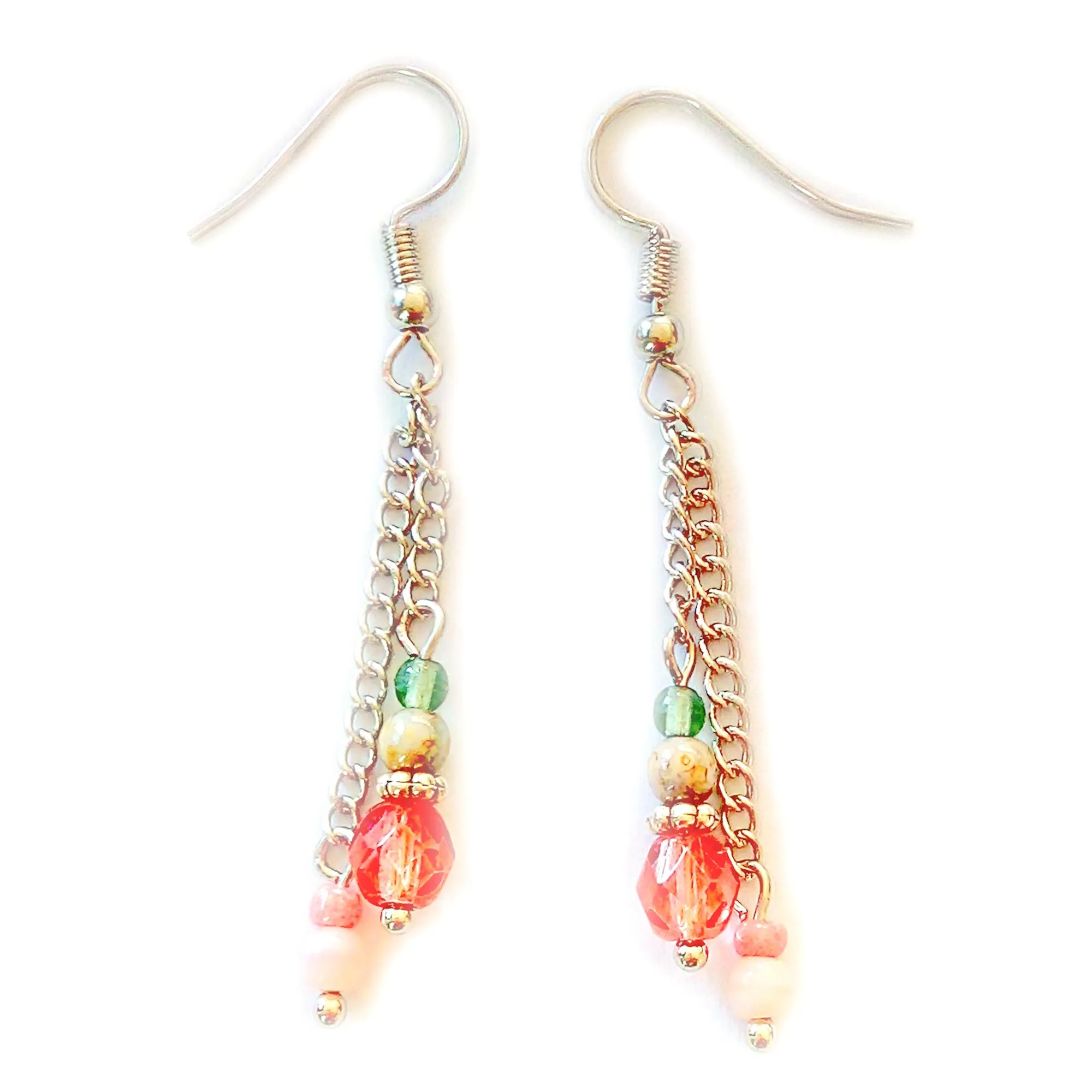 Delicate bead chain earrings, with facetted golden Czech glass -  ERPR02