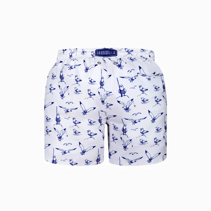Mid-length Swim Shorts | Seagulls / Cream - Image 4