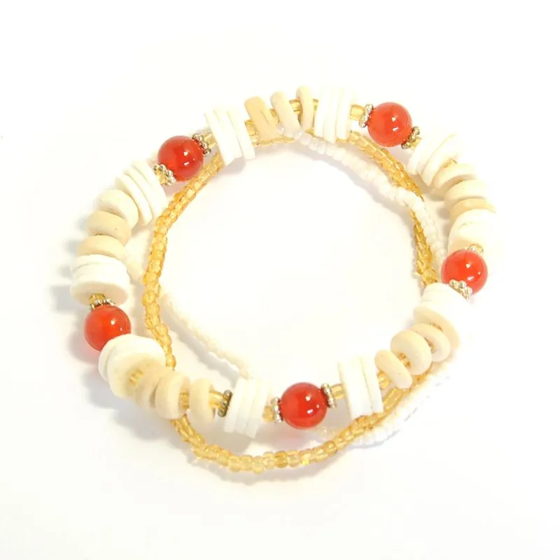 Coconut wood with ostrich eggshell and polished Carnelian gemstones bracelet - BRE37C